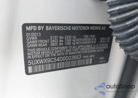 2013 BMW X3 xDrive28I из США, поврежденный, VIN 5UXWX9C54D0D03663